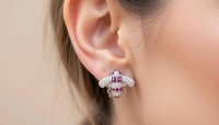 Ohrstecker 750 Gold Diamant 0,36 ct Rubin 0,4 ct - Bild 1