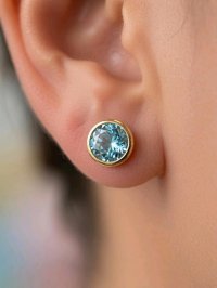 Ohrringe 585 Gelbgold Blautopas Stecker 3,7g - Bild 1