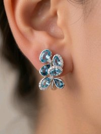 Ohrstecker 750 Gold Aquamarin 0,9ct Diamant 0,2ct - Bild 1