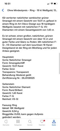 Verlobungsring 750 Gold Smaragd 13,01 ct Diamant - Bild 6