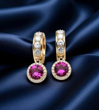 Creolen 585 Gold mit Turmalin und Diamant - Bild 3