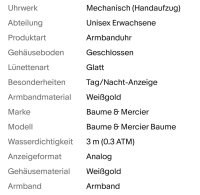 Uhr Baume & Mercier 750 Weißgold - Bild 3