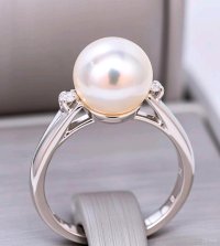 Ring 750 Gold 18K Perle Diamant Verlobung Ehe - Bild 5