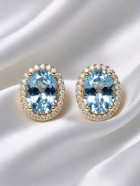 Ohrstecker 585 Gelbgold Aquamarin 2,43 ct Diamant - Bild 1