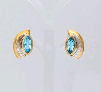 Ohrringe 585 Gold Stecker Blau Topas 0,9 ct Diamanten - Bild 1