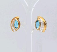 Ohrringe 585 Gold Stecker Blau Topas 0,9 ct Diamanten - Bild 3