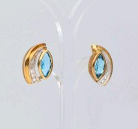 Ohrringe 585 Gold Stecker Blau Topas 0,9 ct Diamanten - Bild 6