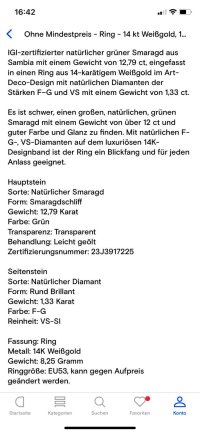 Verlobungsring 585 Gold mit Smaragd & Diamant 12,79 ct - Bild 10