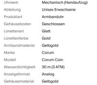 Corum Coin Uhr 750 Gelbgold Diamanten - Bild 4