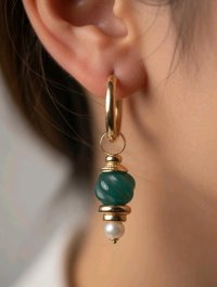 Ohrringe 585 Gelbgold mit Perle und Jade - Bild 1