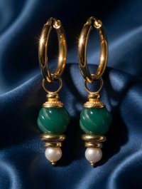 Ohrringe 585 Gelbgold mit Perle und Jade - Bild 2