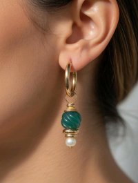 Ohrringe 585 Gelbgold mit Perle und Jade - Bild 8