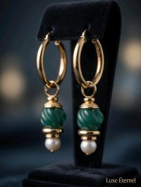 Ohrringe 585 Gelbgold mit Perle und Jade - Bild 9