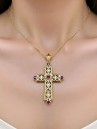 Kreuzanhänger 750 Gold mit Diamant & Rubin - Bild 2