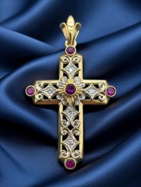 Kreuzanhänger 750 Gold mit Diamant & Rubin - Bild 3