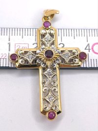 Kreuzanhänger 750 Gold mit Diamant & Rubin - Bild 4
