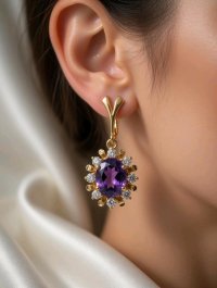 Creolen 333 Gold Diamant Amethyst 2,5 Ct - Bild 1