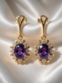 Creolen 333 Gold Diamant Amethyst 2,5 Ct - Bild 2