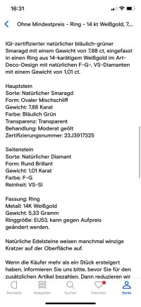 Verlobungsring 585 Gold Smaragd 7,88 ct Diamant - Bild 7