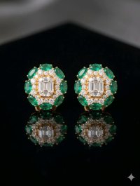 Ohrringe 750 Gold Stecker Smaragd 1,2ct Diamant 0,68ct - Bild 2