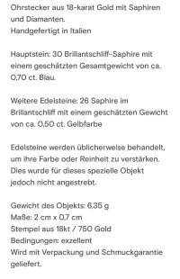 Ohrstecker Creolen 750 Gold 1,2 ct Saphir - Bild 2
