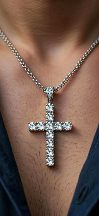 Diamant-Kreuz-Anhänger 750 Gold an Platin-Kette - Bild 4