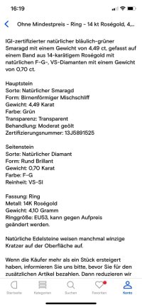 Verlobungsring 585 Gold Smaragd Diamant 4,49 ct - Bild 4