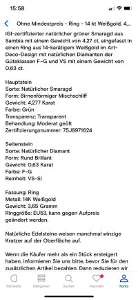 Ring 585 Gold Smaragd 4,27 ct Diamant - Bild 4