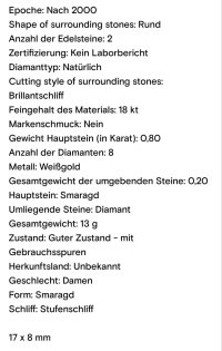 Ohrringe 750 Gold 1ct Diamant Smaragd Stecker - Bild 2