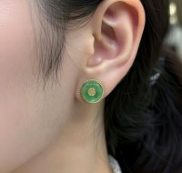 Ohrstecker 585/750 Gelbgold mit Jade antik - Bild 3