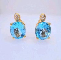 750 Gold Ohrringe Blautopas Diamanten - Bild 2