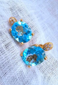 750 Gold Ohrringe Blautopas Diamanten - Bild 3