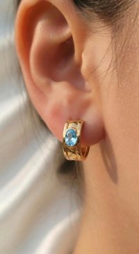 Ohrringe 750 Gold Creolen Stecker Blauer Topas - Bild 1