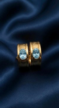 Ohrringe 750 Gold Creolen Stecker Blauer Topas - Bild 2