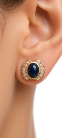 Ohrstecker Creolen 750 Gold Diamant Saphir - Bild 3