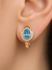 750 Gold Creolen mit Diamant & Aquamarin - Bild 3