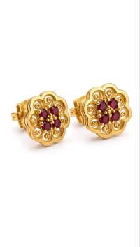 Ohrringe 585 Gelbgold Creolen mit Granat - Bild 4