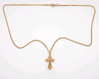 585 Gelbgold Halskette Figaro mit Kreuz-Anhänger - Bild 3