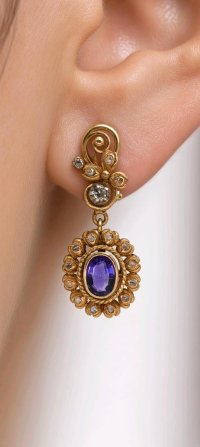 585 Gold Ohrringe Creolen mit Diamant Amethyst - Bild 4