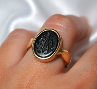 Siegelring 585 Gelbgold mit Achat, Ringgröße 58