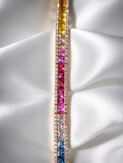 Armreif 585 Gelbgold mit Diamant & Saphir