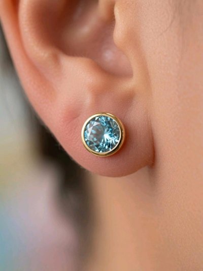Ohrringe 585 Gelbgold Blautopas Stecker 3,7g
