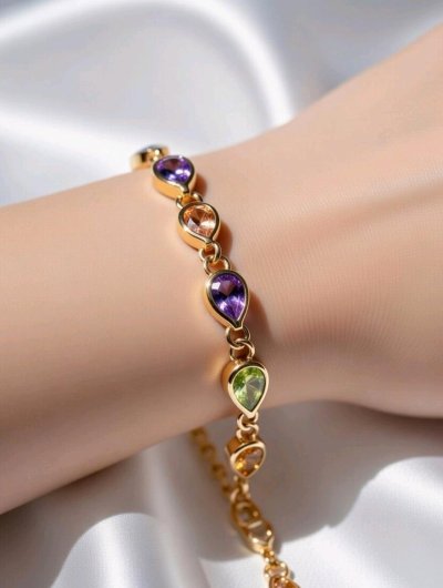 Armreif 585 Gelbgold mit Citrin & Amethyst 4,03 ct