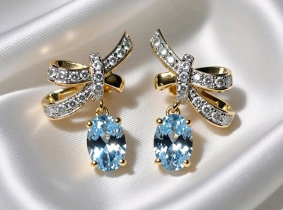 Ohrringe 585 Gold Aquamarin Diamant 1,1 ct Stecker