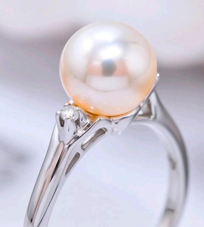 Ring 750 Gold 18K Perle Diamant Verlobung Ehe