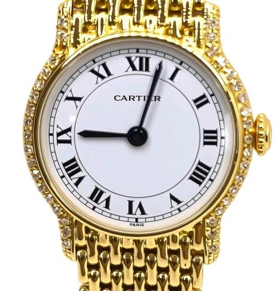 Armbanduhr Cartier Riviera 750 Gelbgold Diamanten Box