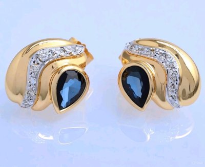 Ohrringe 585 Gold Saphir Diamant 0,36ct