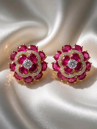 Creolen 750 Gold Rubin 3,6 ct & Diamanten 0,26 ct
