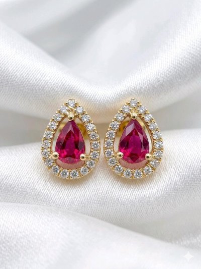 Ohrringe 750 Gold Stecker Rubin 0,8ct Diamant 0,2ct