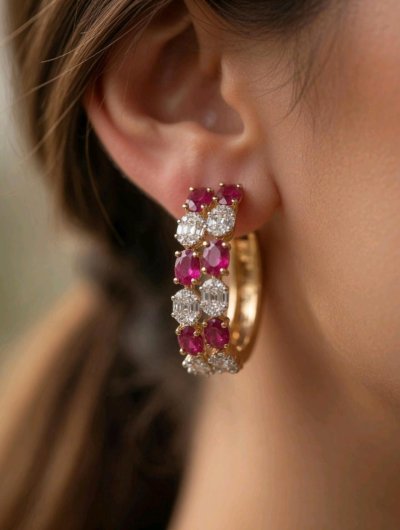 Creolen 750 Gold mit Rubin & Diamant 2,24 ct
